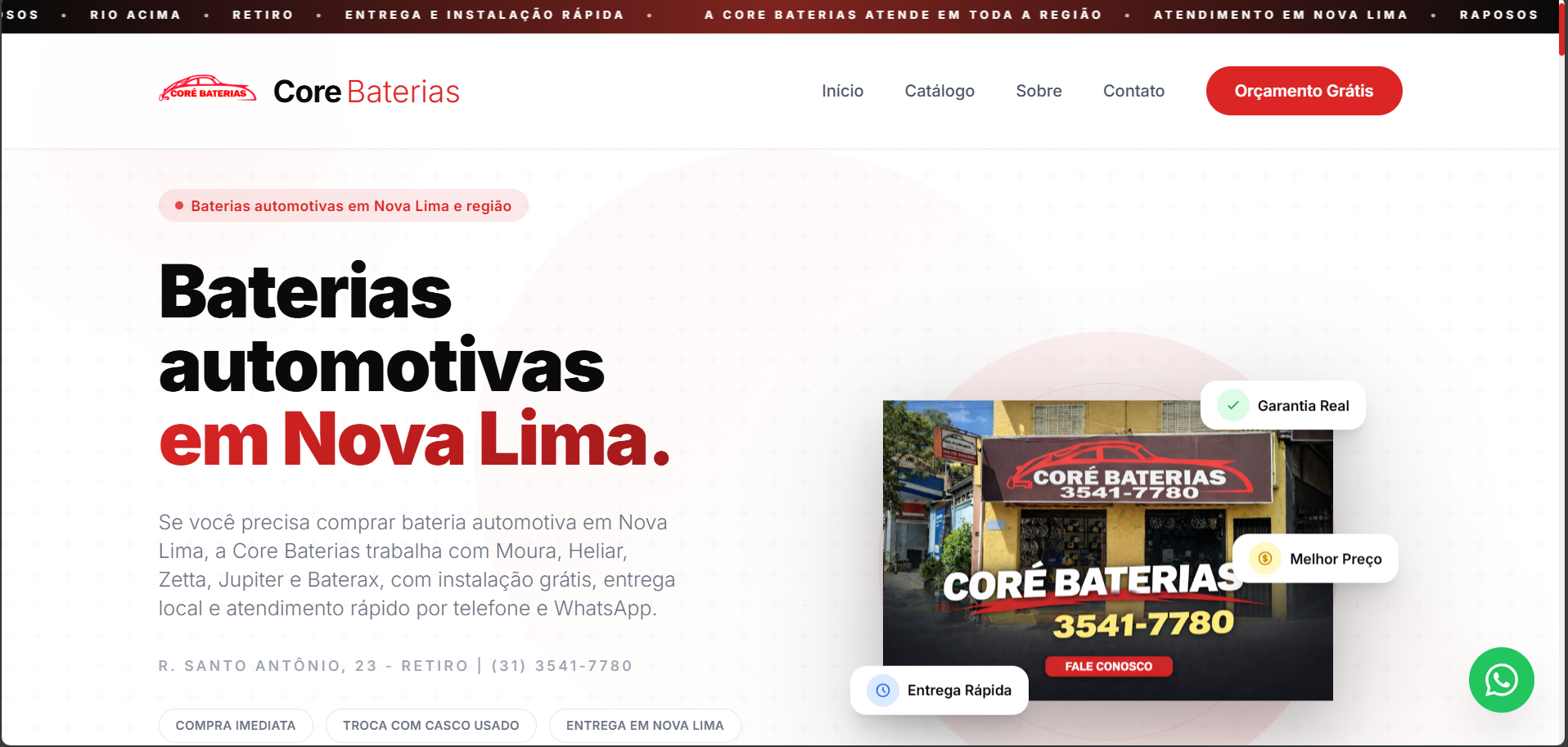 Preview do site Core Baterias